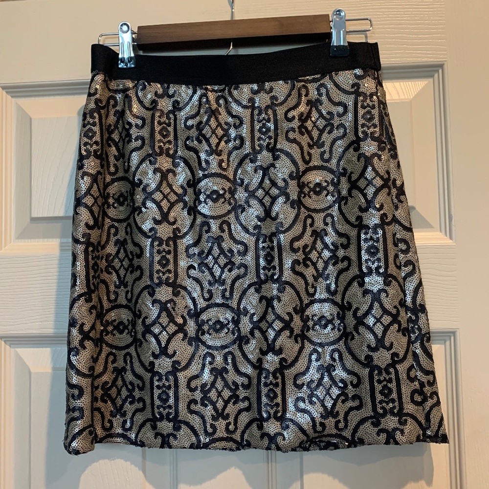 NWOT Max Studio Black/Tan Design Sequin Lined Skirt sz S